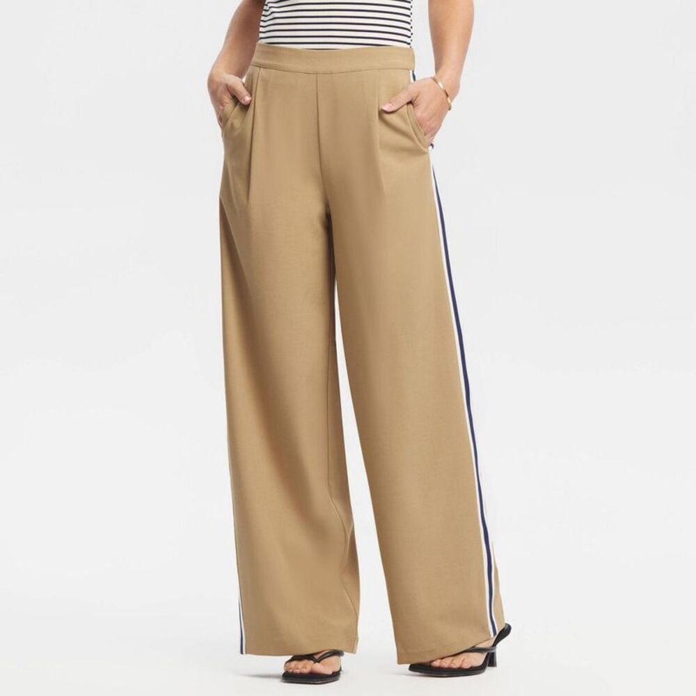 Women's Wide Leg Ankle Length Pull-On Track Pants - A New Day Light Brown XXL